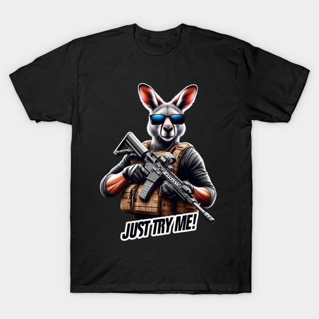 Tactical Kangaroo Adventure Tee: Where Playfulness Meets Precision T-Shirt by Rawlifegraphic